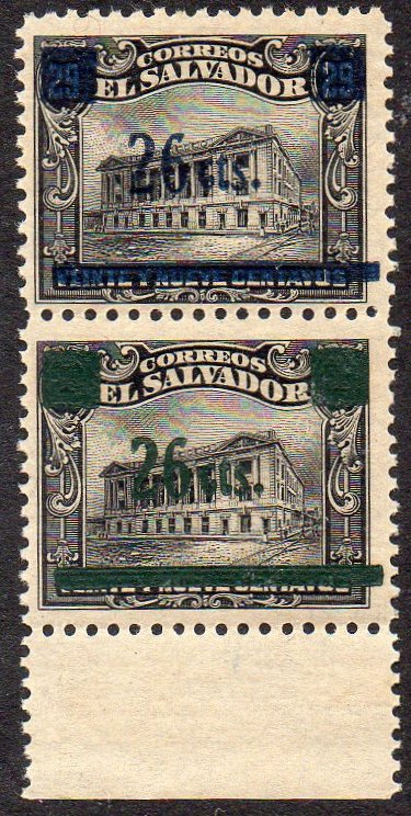 sellos timbres-poste Briefmarken stamps El Salvador 1919 Centavo surcharges on Tram Trolley Tranvia National Theatre teatro nacional 